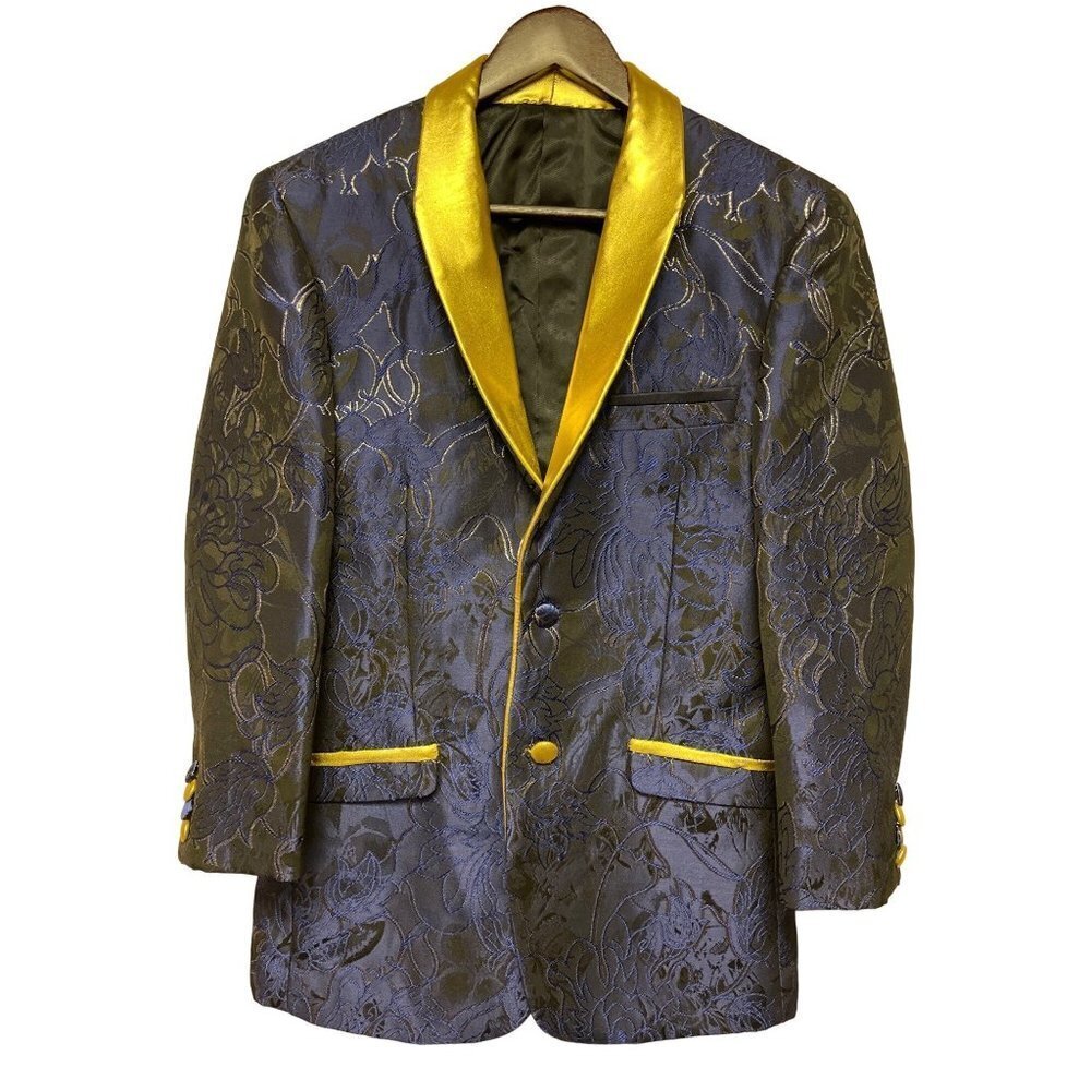 Retro Paris Blue Gold Tuxedo St. Nicolas Two Button Closure Jacket 32R